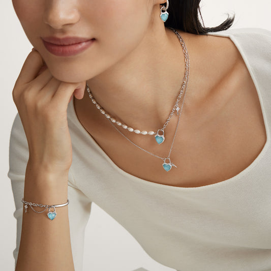 Heart & Lock Amazonite & Clear Quartz Bracelet