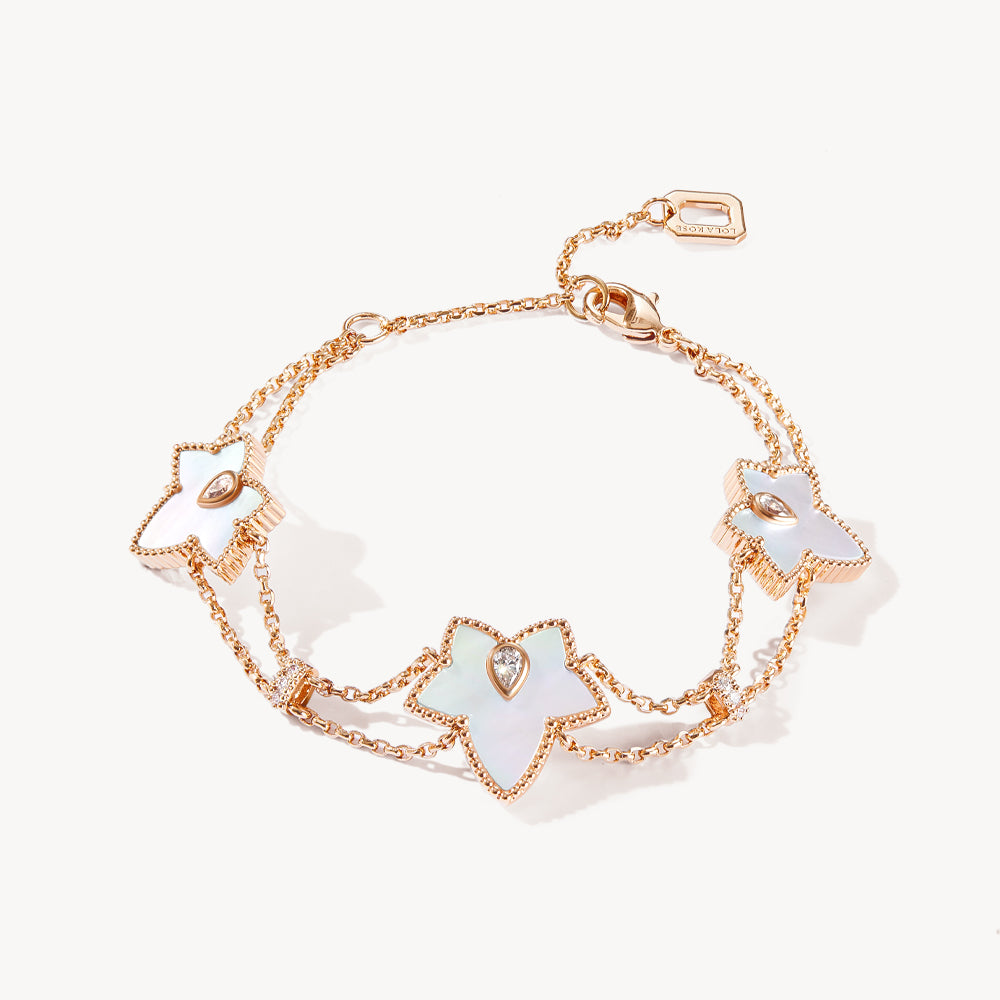New Ivy Mother of Pearl Bead Three-Leaf Bracelet