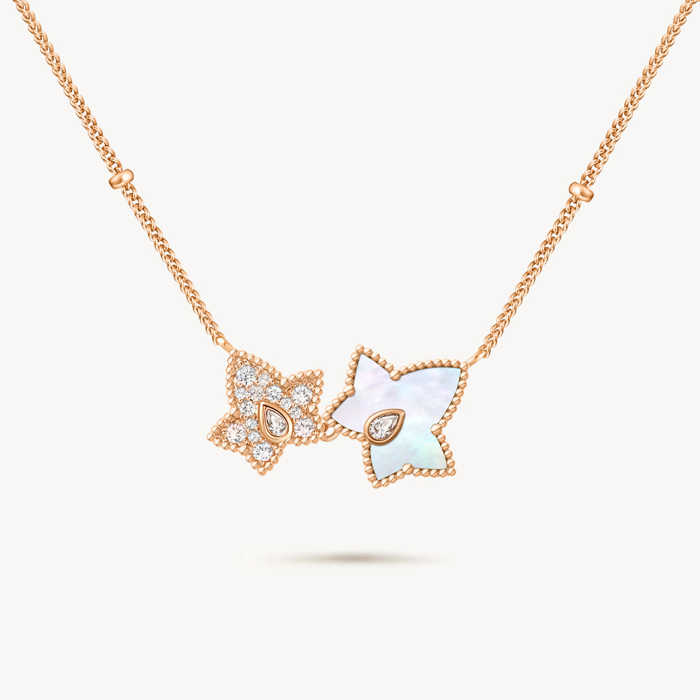 New Ivy Mother of Pearl Bead Necklace 2-leaf motif