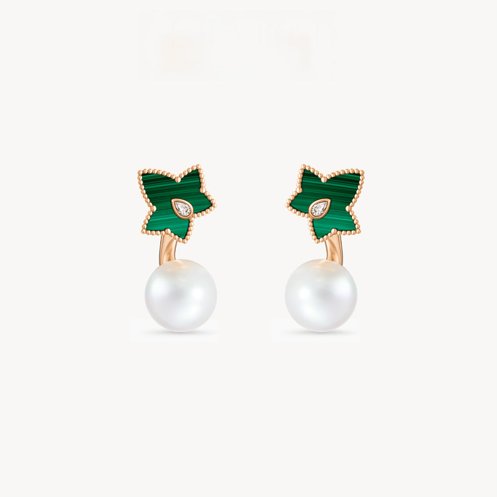 New Ivy Malachite Bead Earrings with Pearls