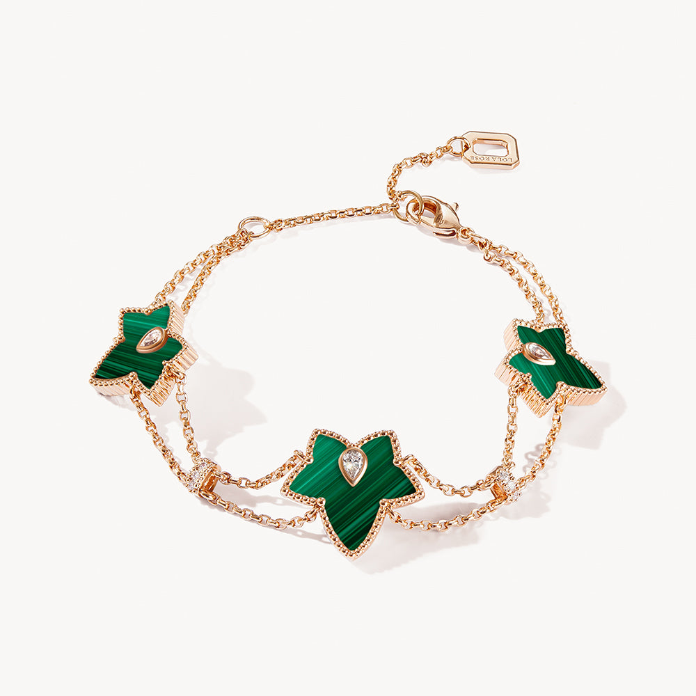 New Ivy Malachite Bead Three-Leaf Bracelet