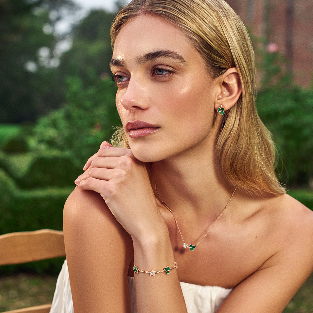 New Ivy Malachite Bracelet, 5-leaf motif