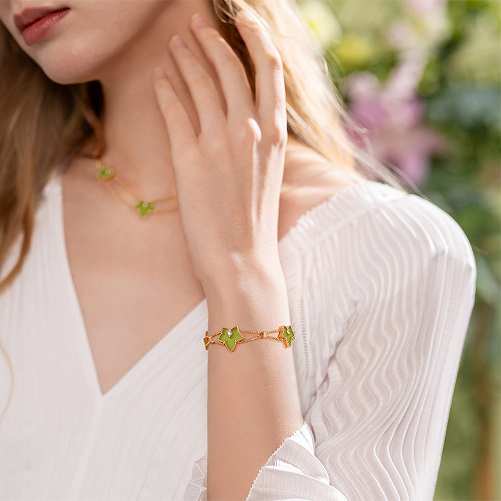 New Ivy Green Onyx Three-Leaf Bracelet