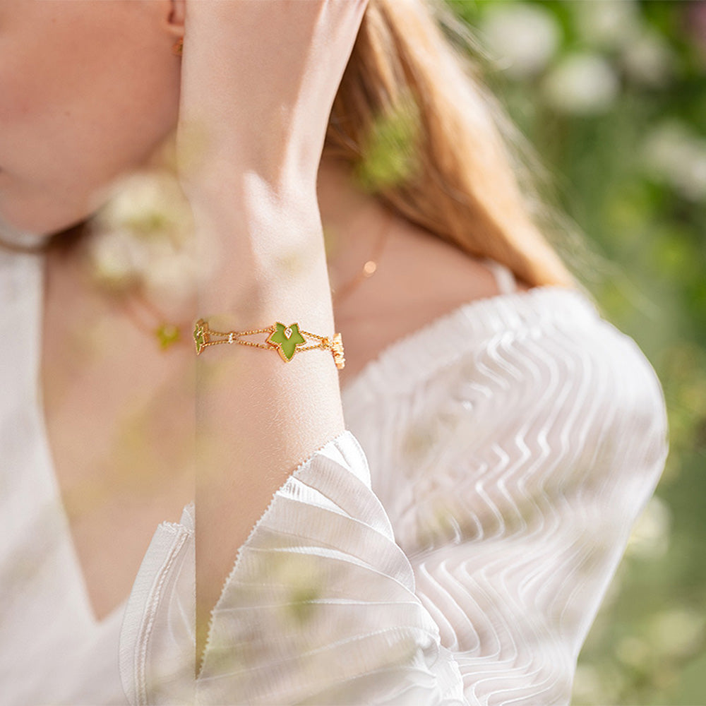 New Ivy Green Onyx Three-Leaf Bracelet