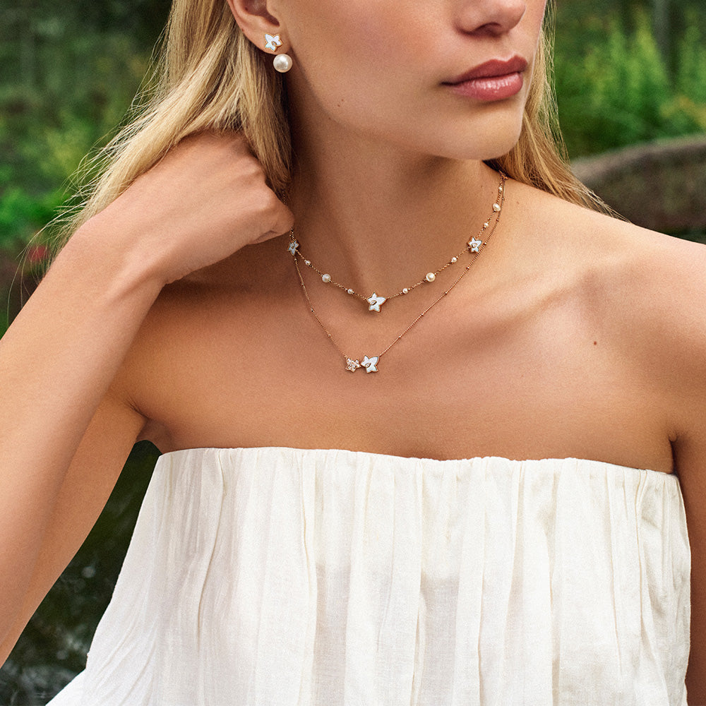 New Ivy Mother of Pearl Bead Necklace 2-leaf motif