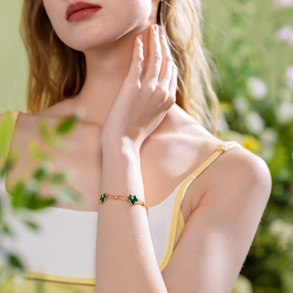 New Ivy Malachite Bead Three-Leaf Bracelet