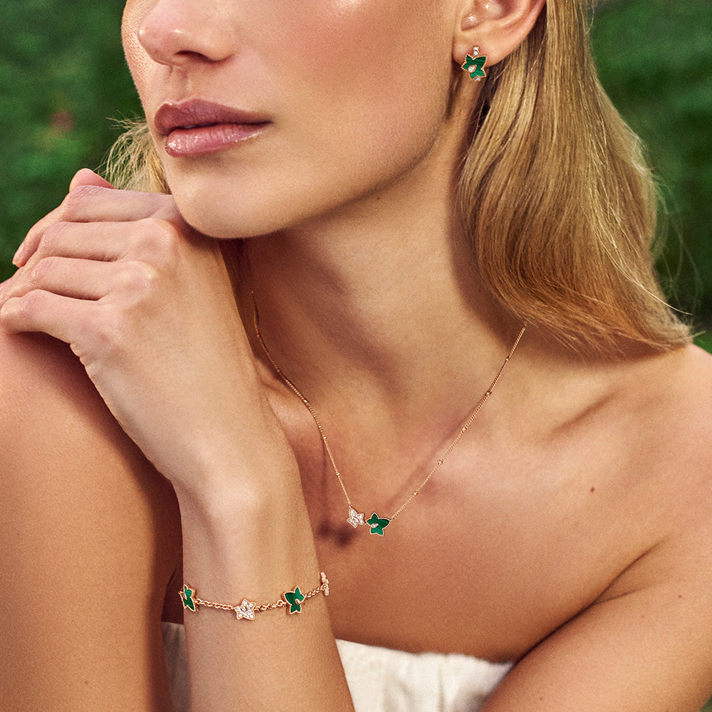New Ivy Malachite Bracelet, 5-leaf motif