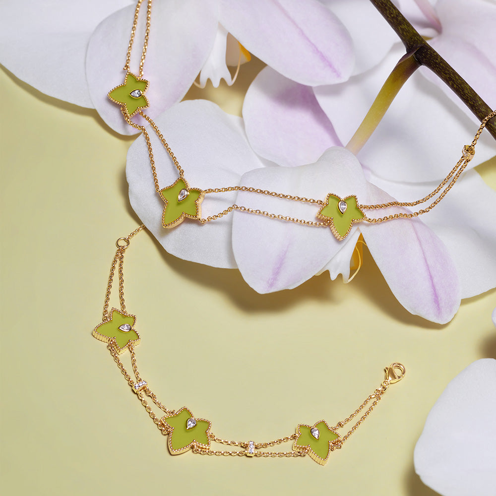 New Ivy Green Onyx Three-Leaf Bracelet