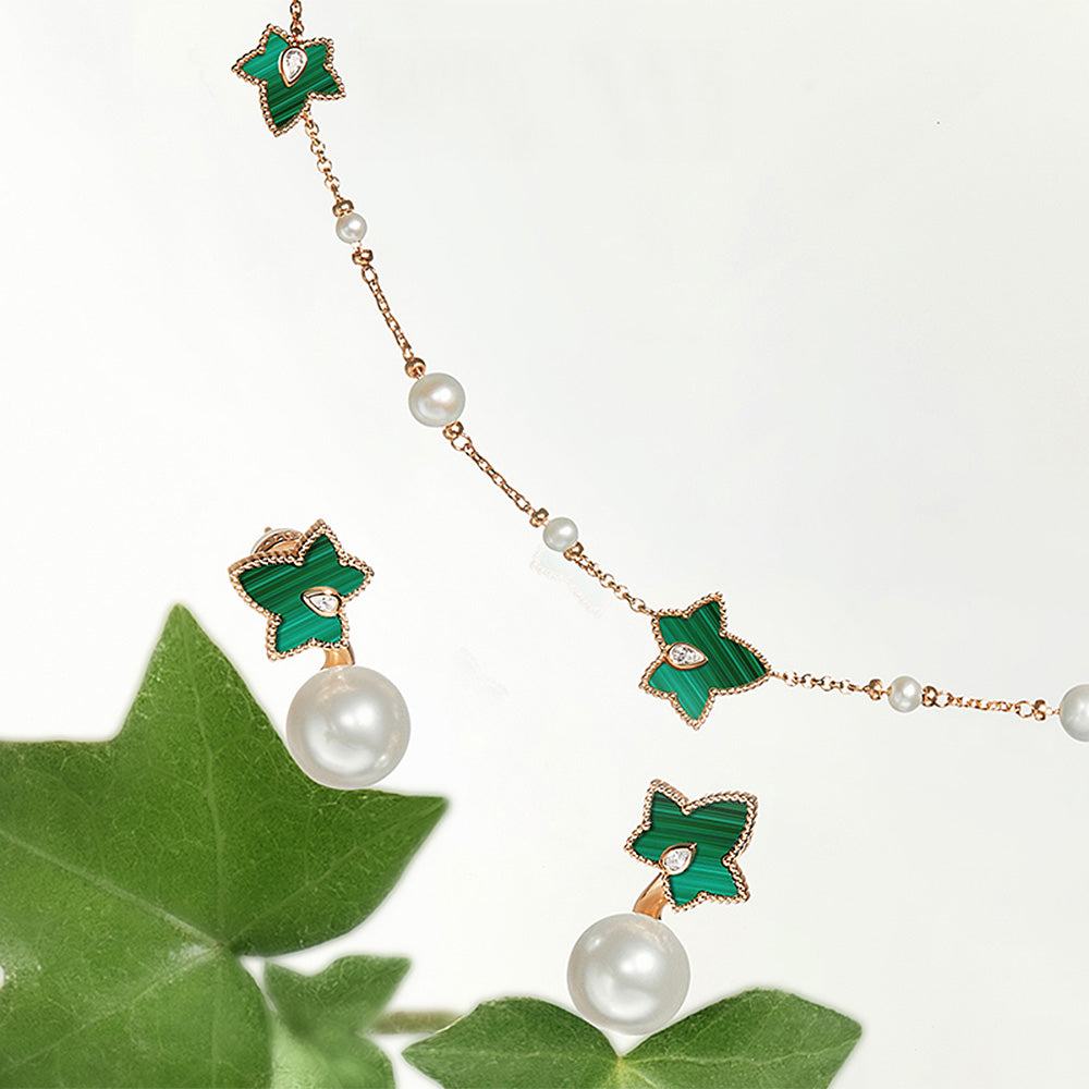 New Ivy Malachite Bead Earrings with Pearls
