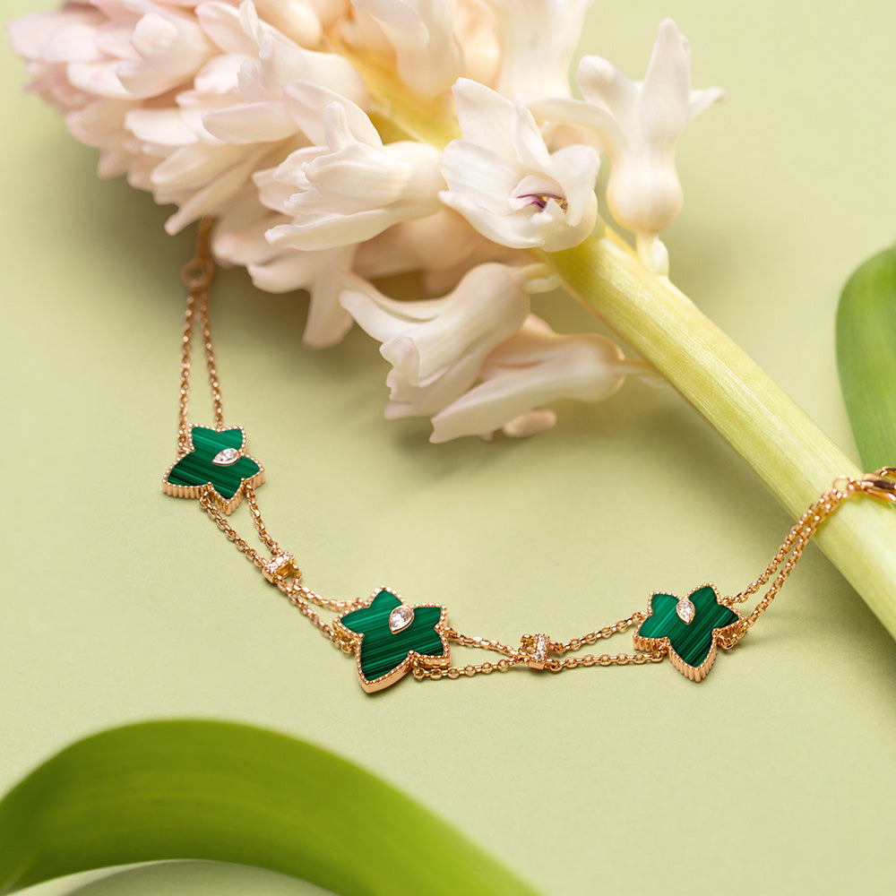 New Ivy Malachite Bead Three-Leaf Bracelet