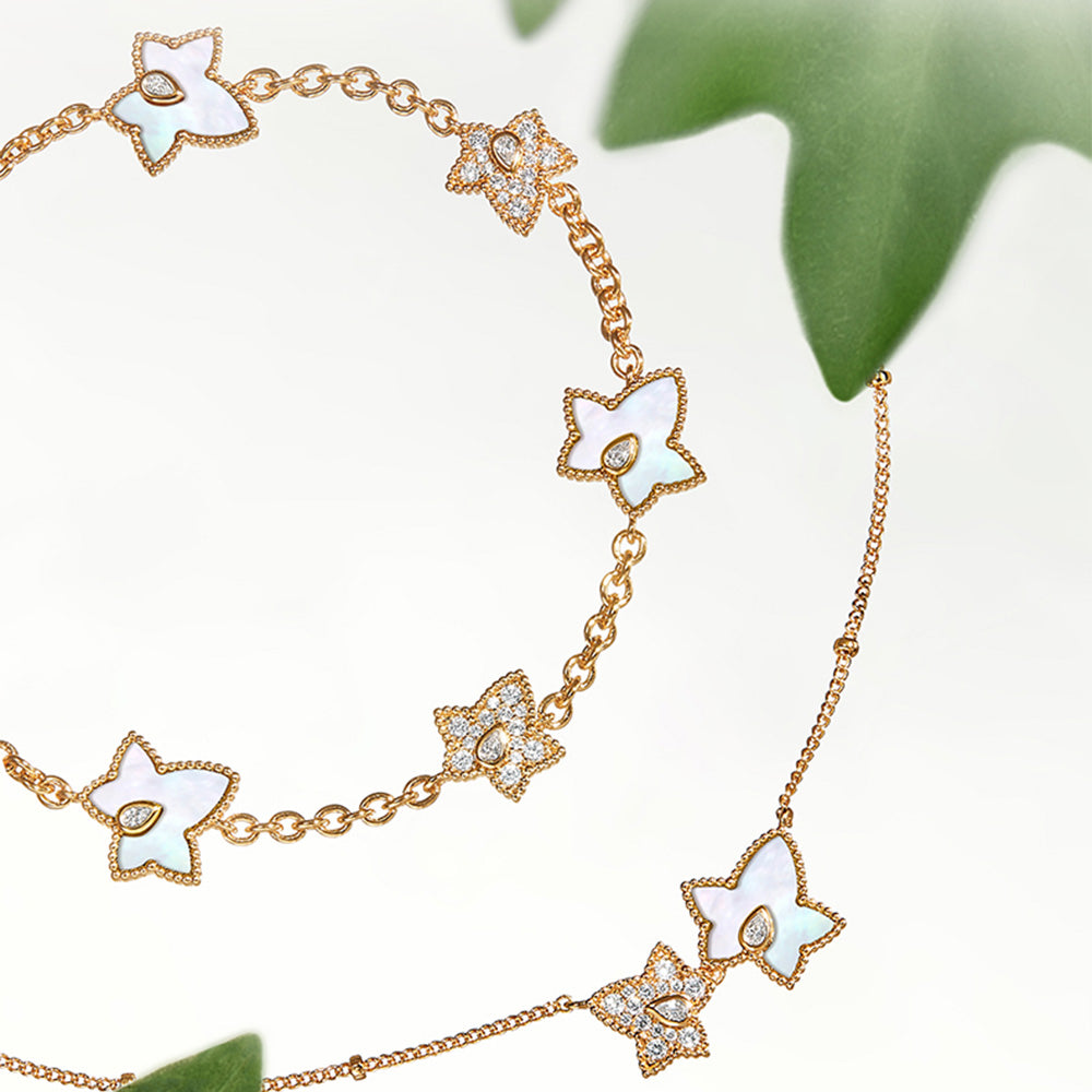 New Ivy Mother of Pearl Bracelet, 5-leaf motif