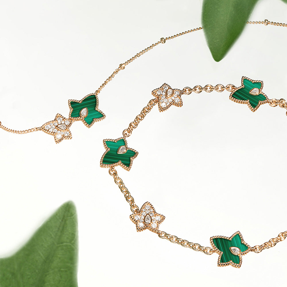 New Ivy Malachite Bracelet, 5-leaf motif