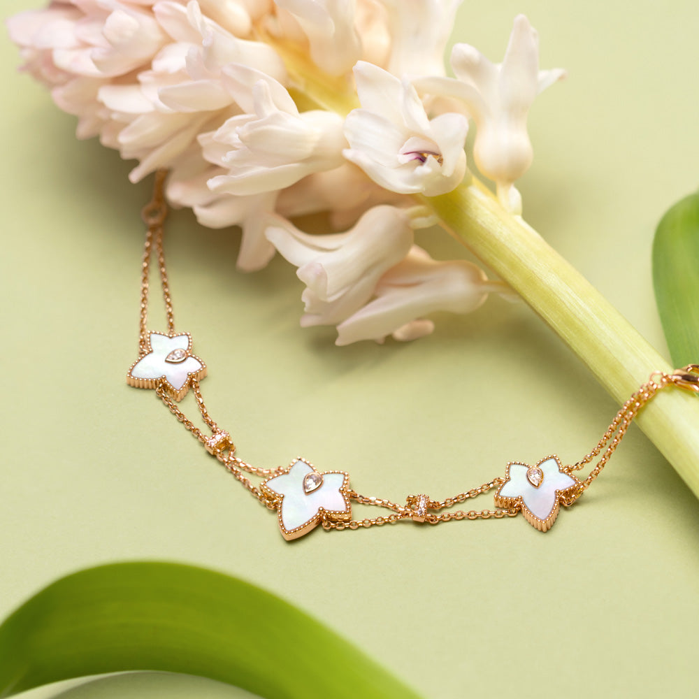New Ivy Mother of Pearl Bead Three-Leaf Bracelet