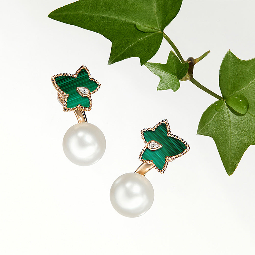 New Ivy Malachite Bead Earrings with Pearls