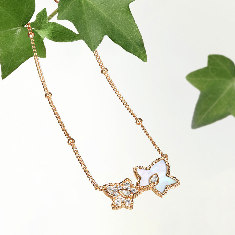 New Ivy Mother of Pearl Bead Necklace 2-leaf motif