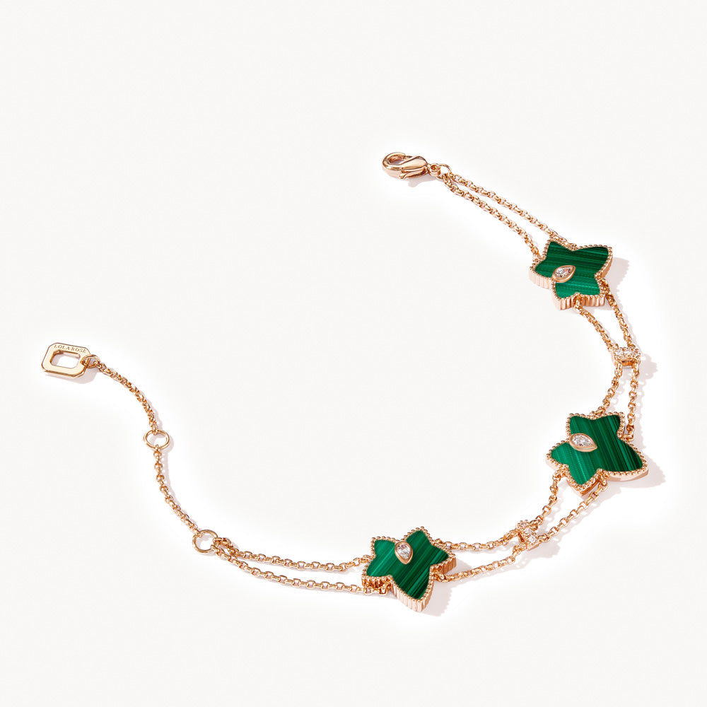 New Ivy Malachite Bead Three-Leaf Bracelet