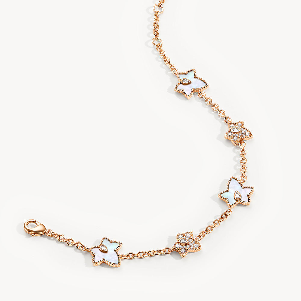 New Ivy Mother of Pearl Bracelet, 5-leaf motif
