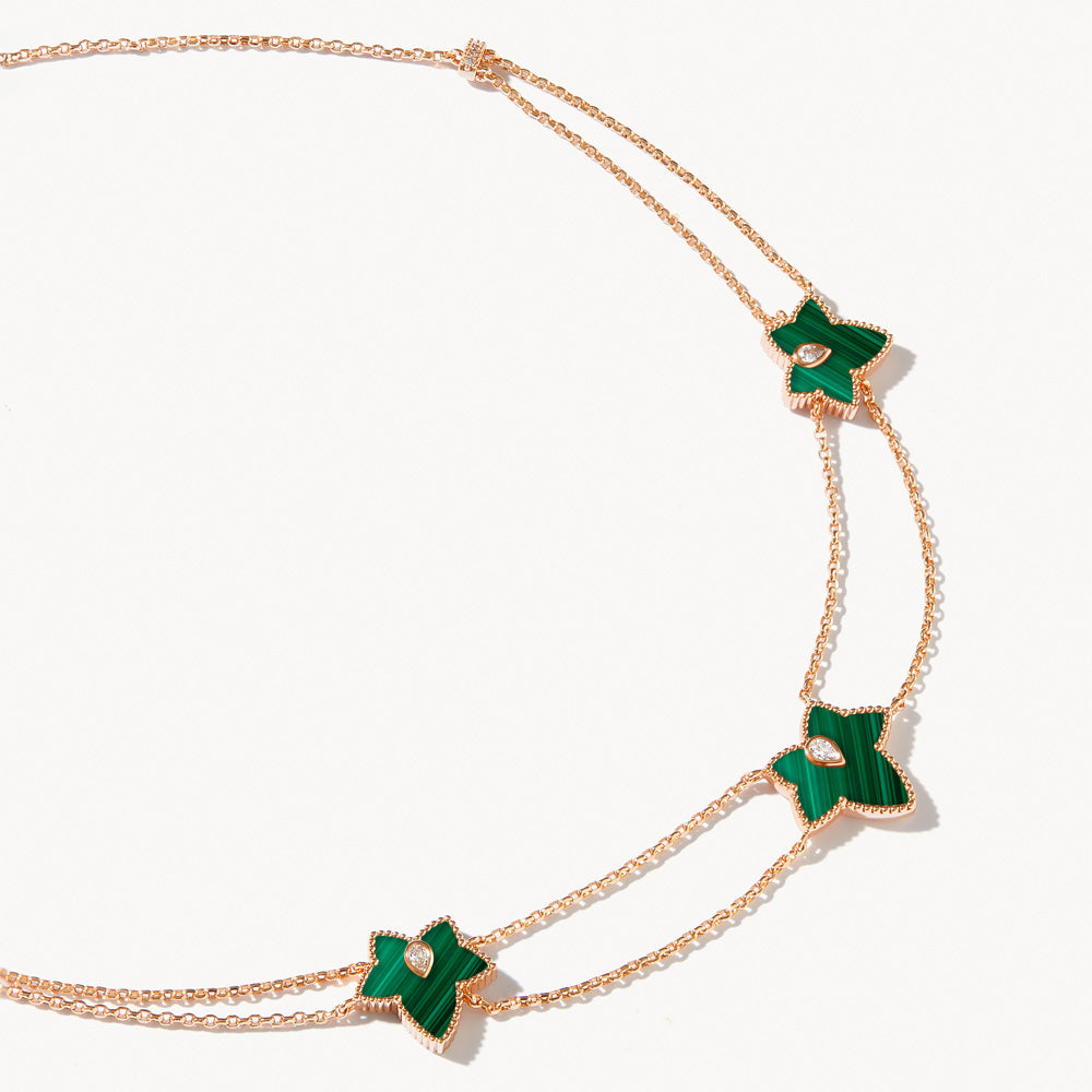 New Ivy Malachite Bead Three-Leaf Bracelet