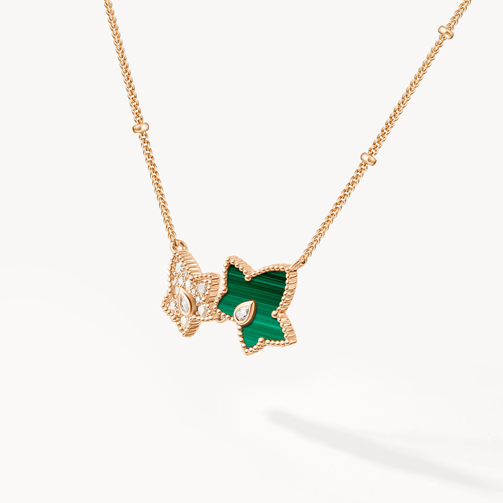 New Ivy Malachite Bead Necklace, 2-leaf motif