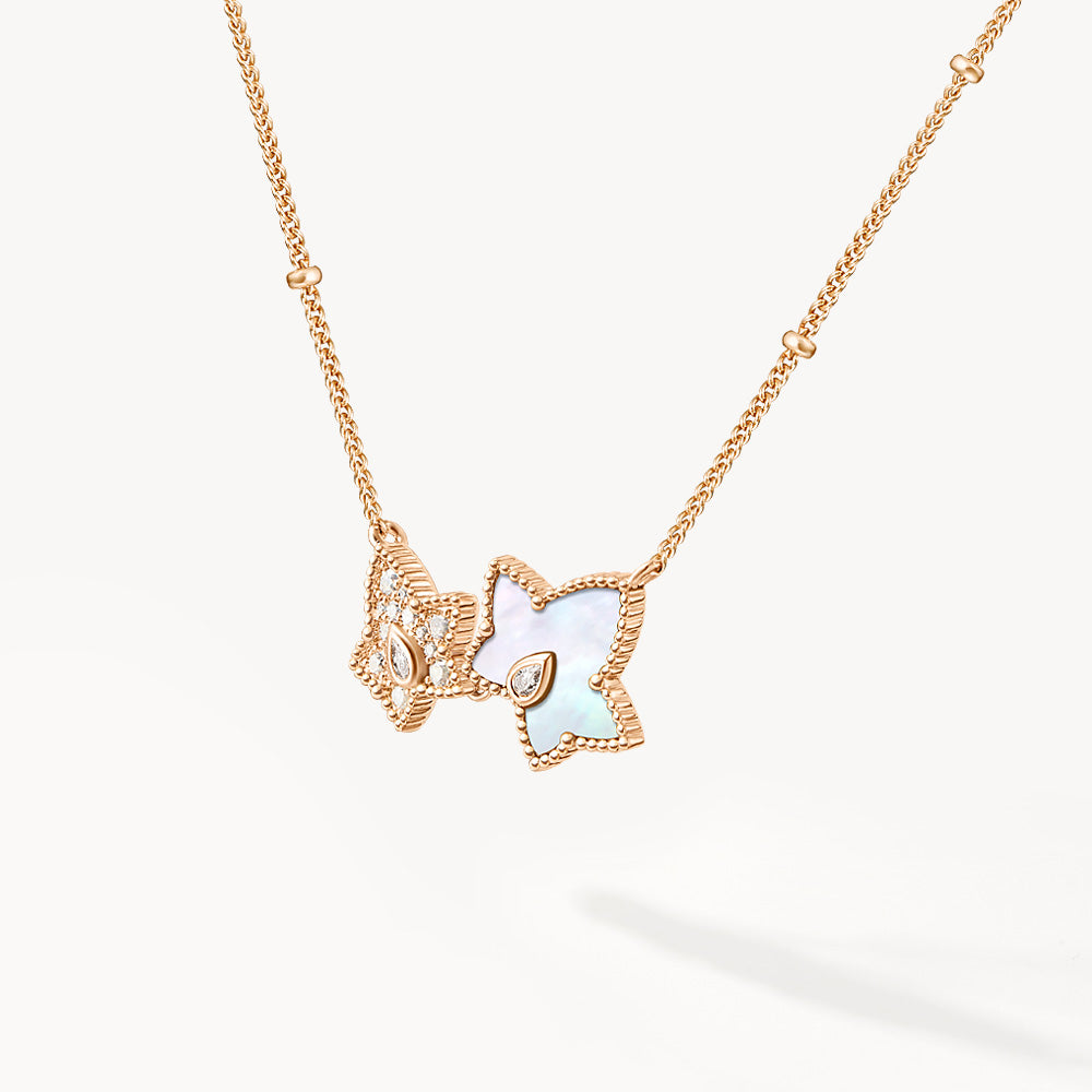 New Ivy Mother of Pearl Bead Necklace 2-leaf motif