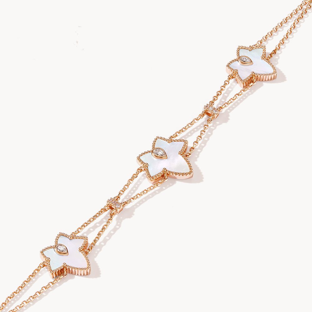 New Ivy Mother of Pearl Bead Three-Leaf Bracelet