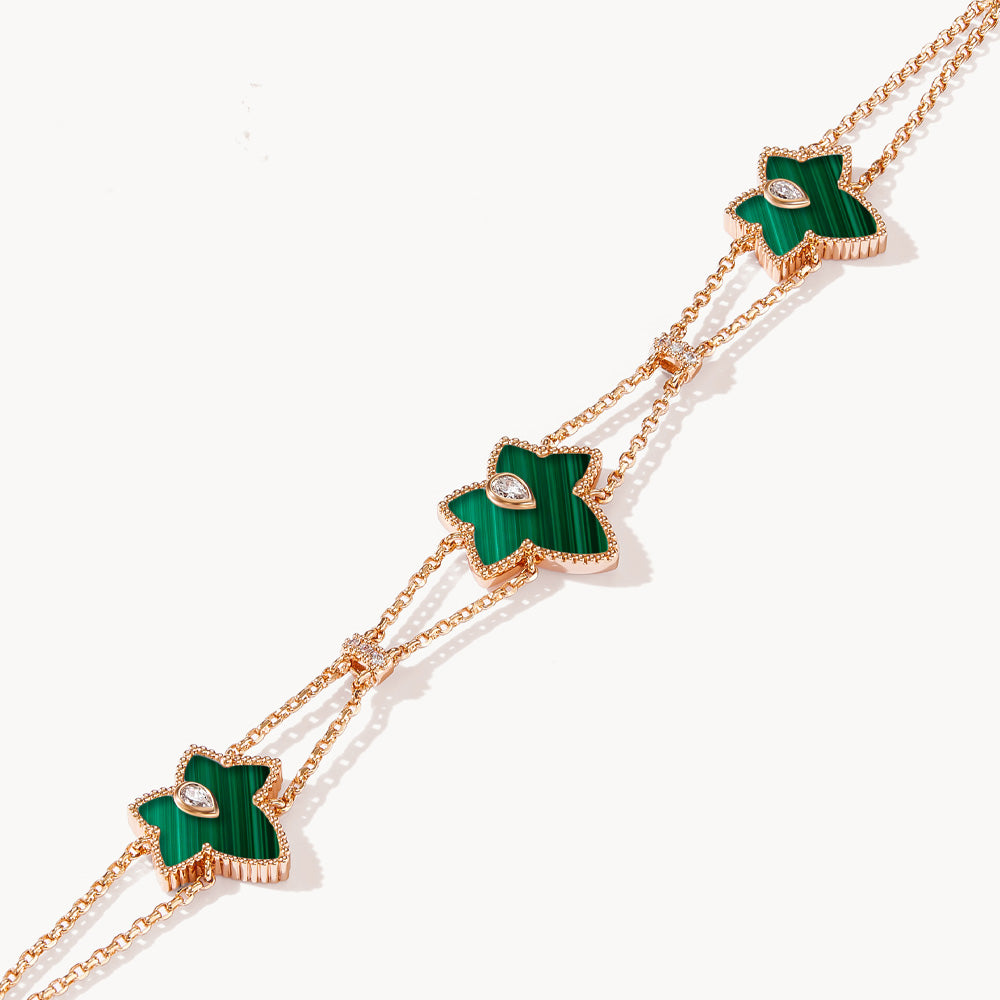 New Ivy Malachite Bead Three-Leaf Bracelet