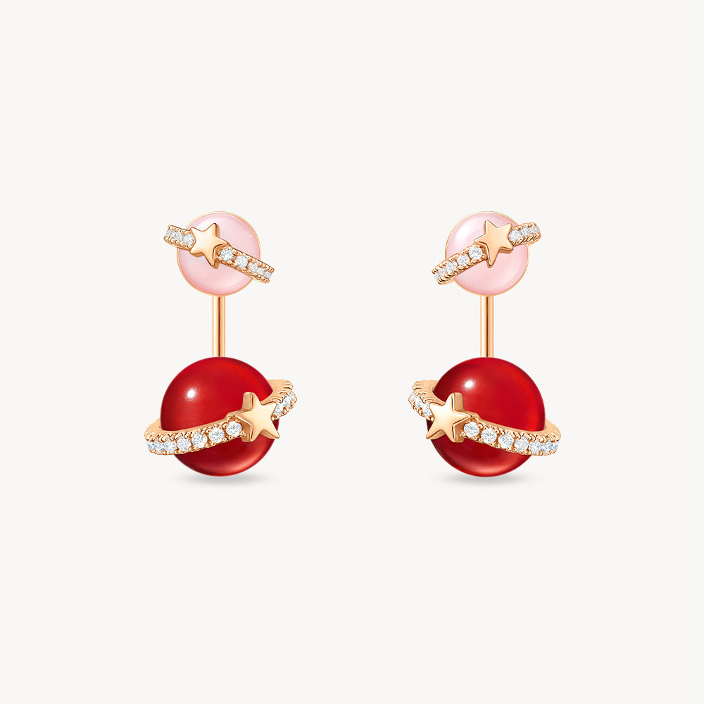 Heliocentric Carnelian Bead Earrings with Pink Opal