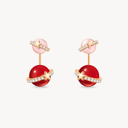 Heliocentric Carnelian Bead Earrings with Pink Opal