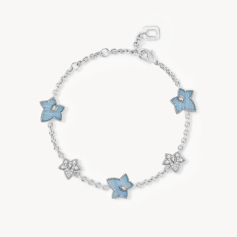 Ivy Blue Vein Agate Bracelet, 5-leaf motif
