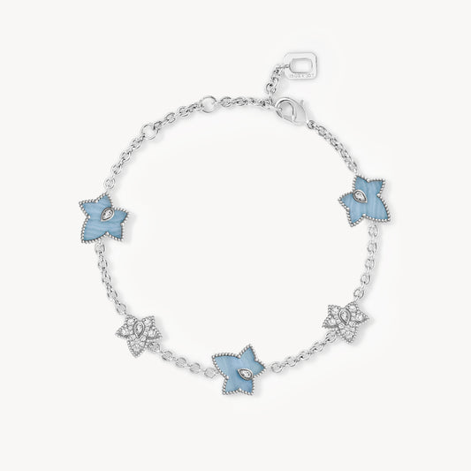 Ivy Blue Vein Agate Bracelet, 5-leaf motif
