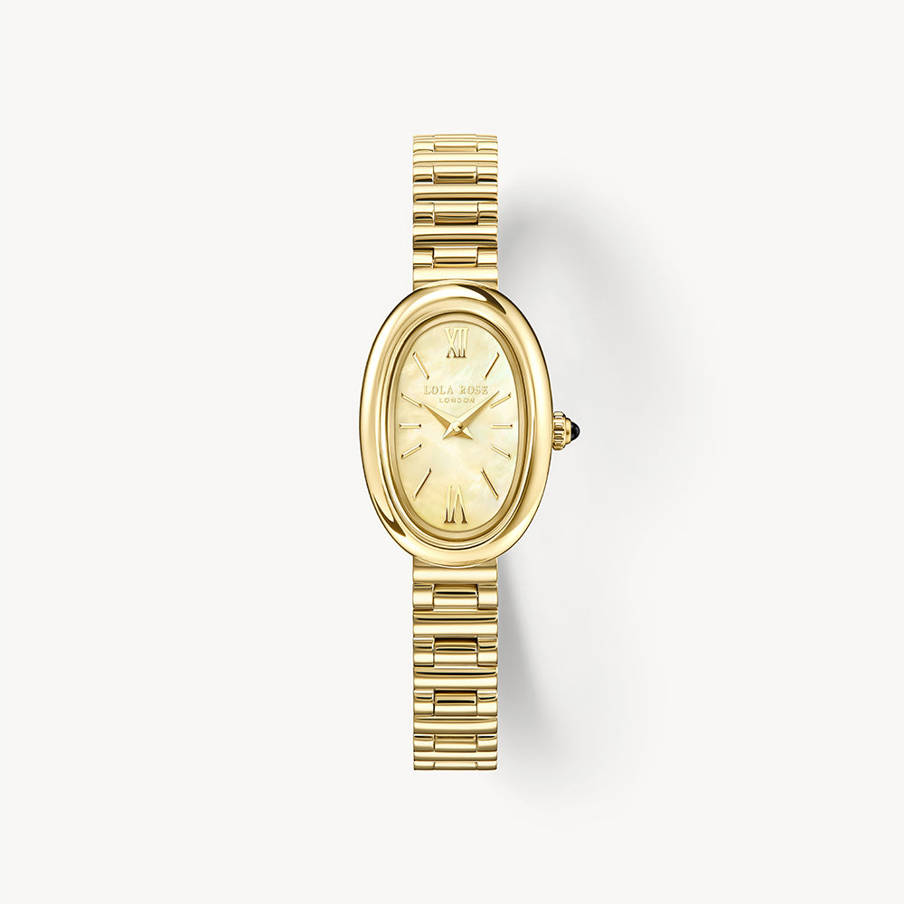 Mirror Mother of Pearl Golden Oval Link Watch