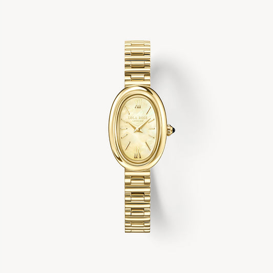 Mirror Mother of Pearl Golden Oval Link Watch