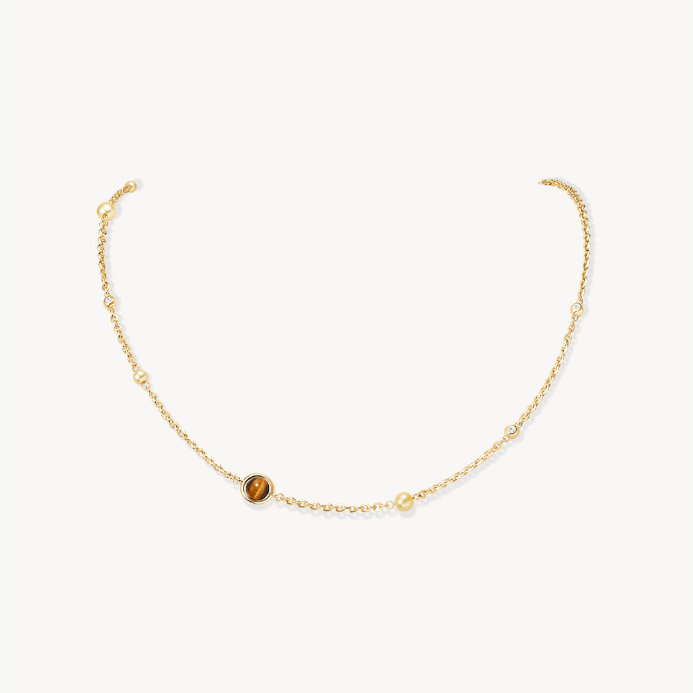 Heliocentric Tiger's Eye and Freshwater Pearl Necklace