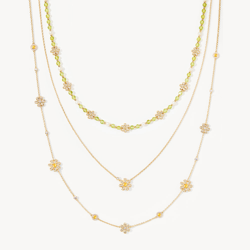 Daisy Yellow Crystal Beaded Necklace