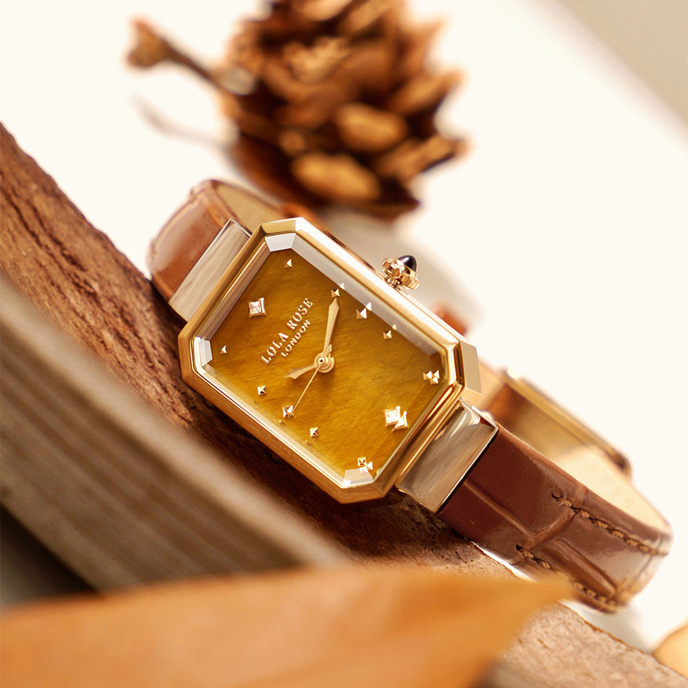 Ms Lola Tiger’s Eye Watch With Two Strap Set