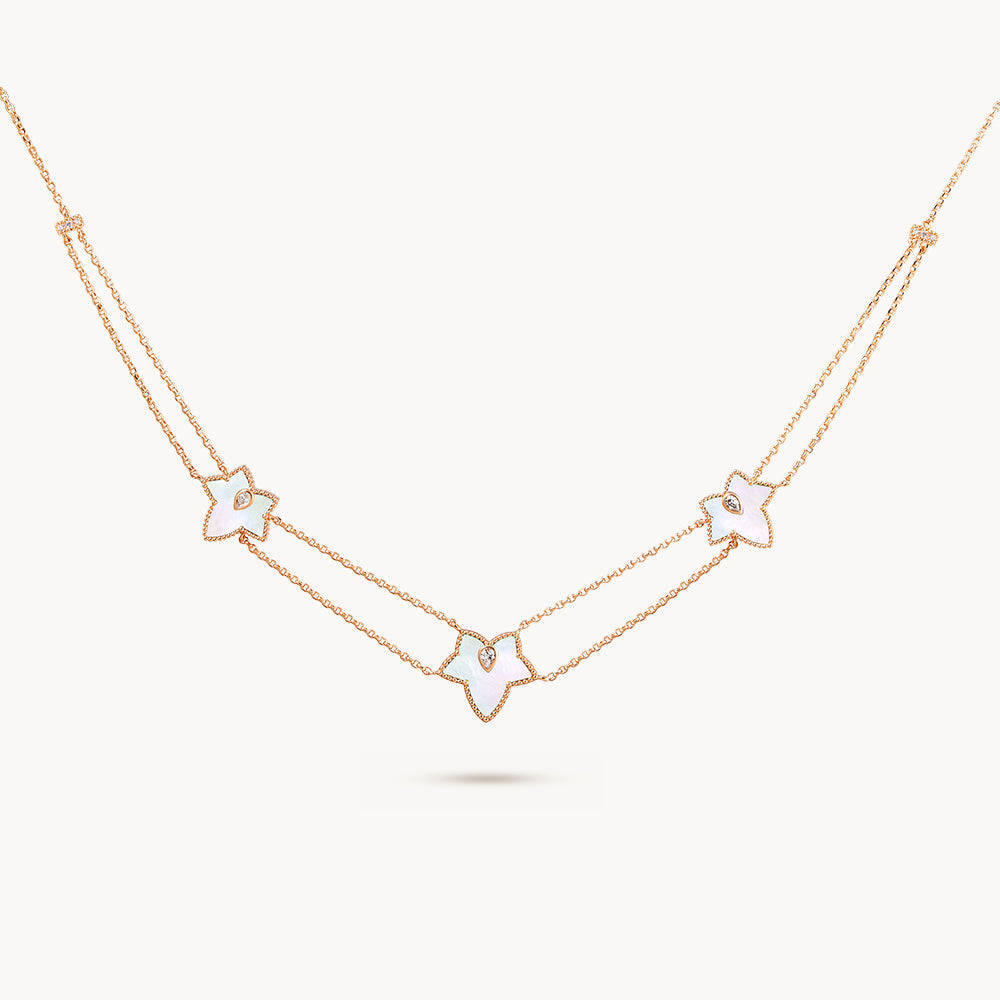 New Ivy Mother of Pearl Bead Three-Leaf Necklace