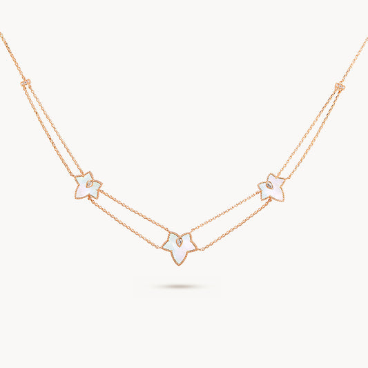 New Ivy Mother of Pearl Bead Three-Leaf Necklace