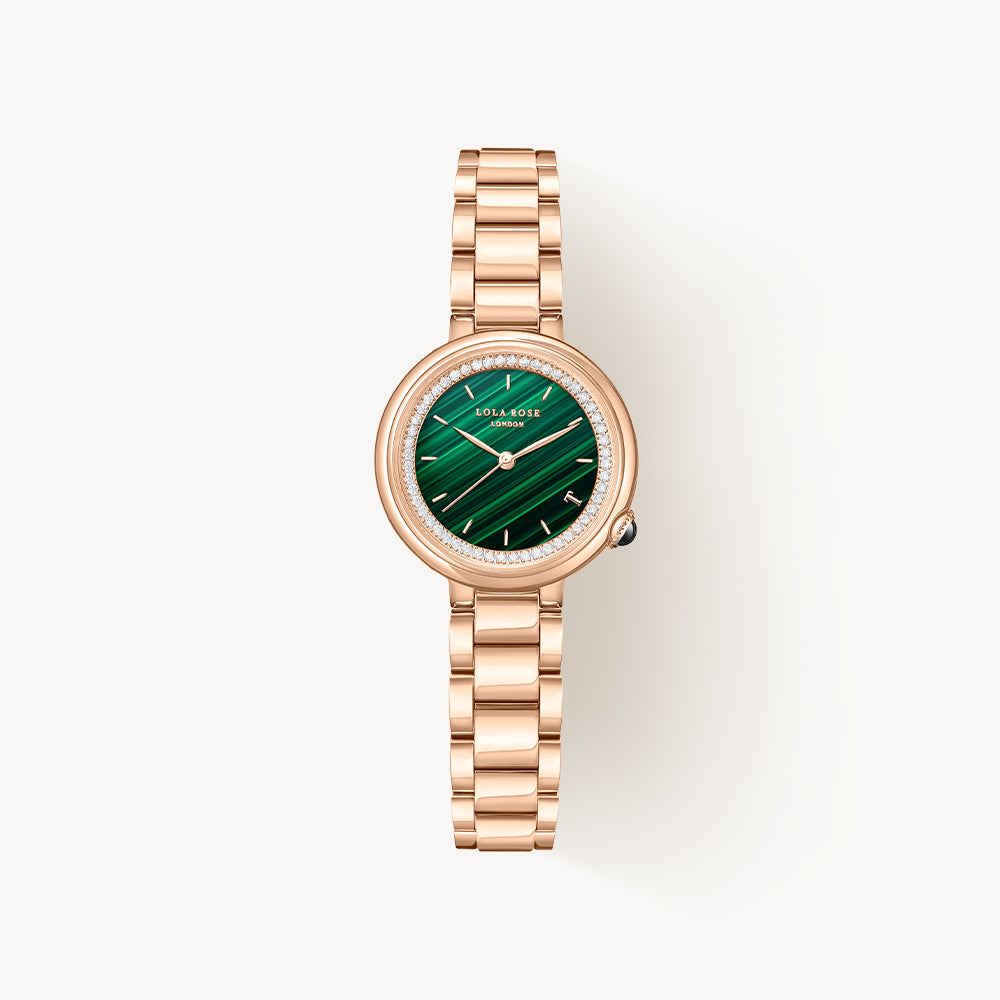 Tea-Time Malachite Watch With Rose Gold