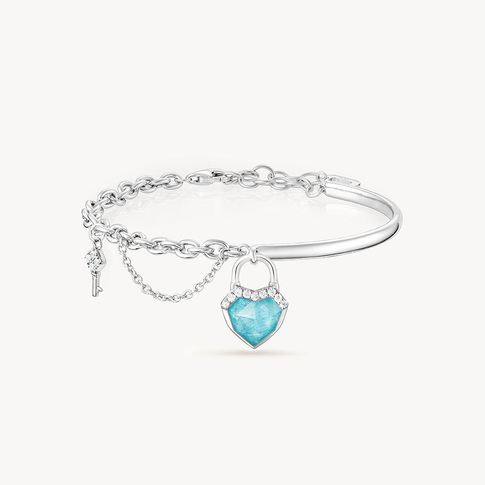 Heart & Lock Amazonite & Clear Quartz Bracelet