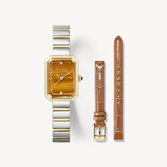 Ms Lola Tiger’s Eye Watch With Two Strap Set