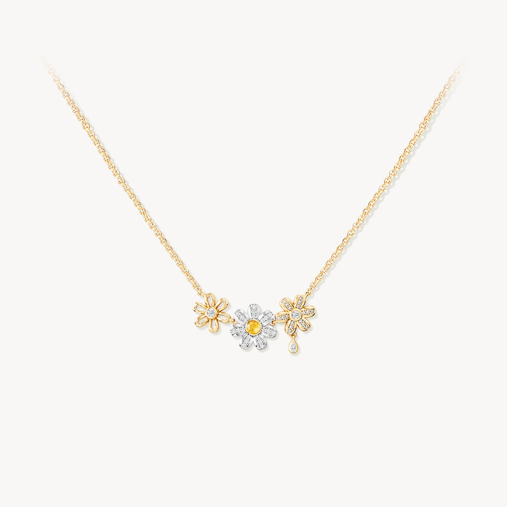 Daisy Yellow Crystal Necklace, 3-flower motif