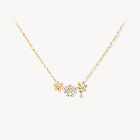 Daisy Yellow Crystal Necklace, 3-flower motif