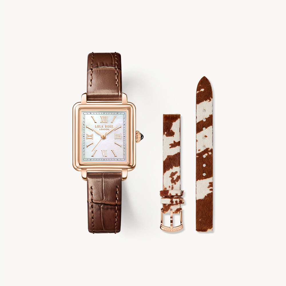 New Cube Mother of Pearl Watch With Two Strap Set