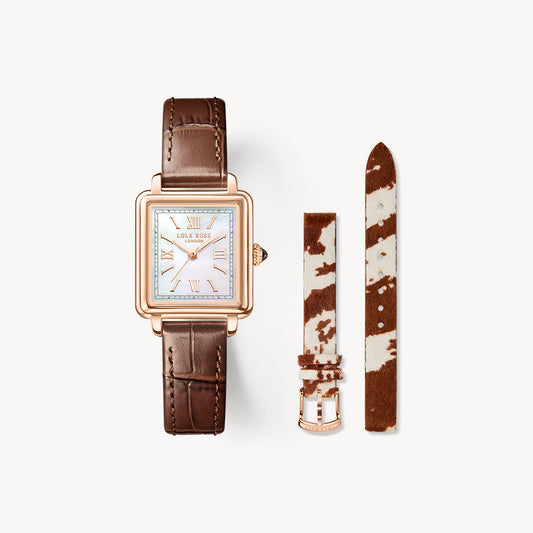 New Cube Mother of Pearl Watch With Two Strap Set