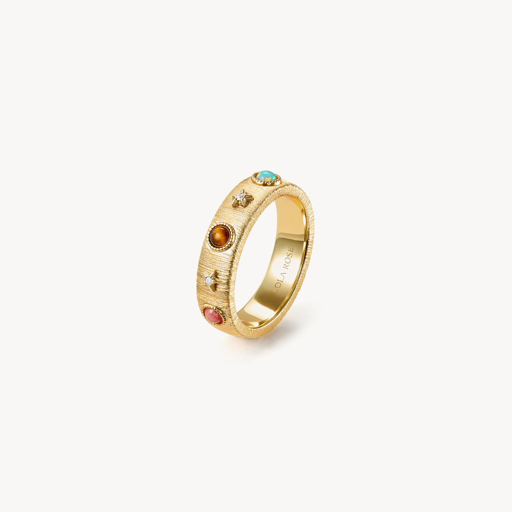 Heliocentric Tiger's Eye Rhodonite Ring