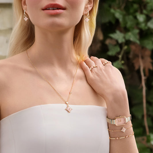 Starry Pink Mother of Pearl & Synthetic Cubic Zirconia Bracelet