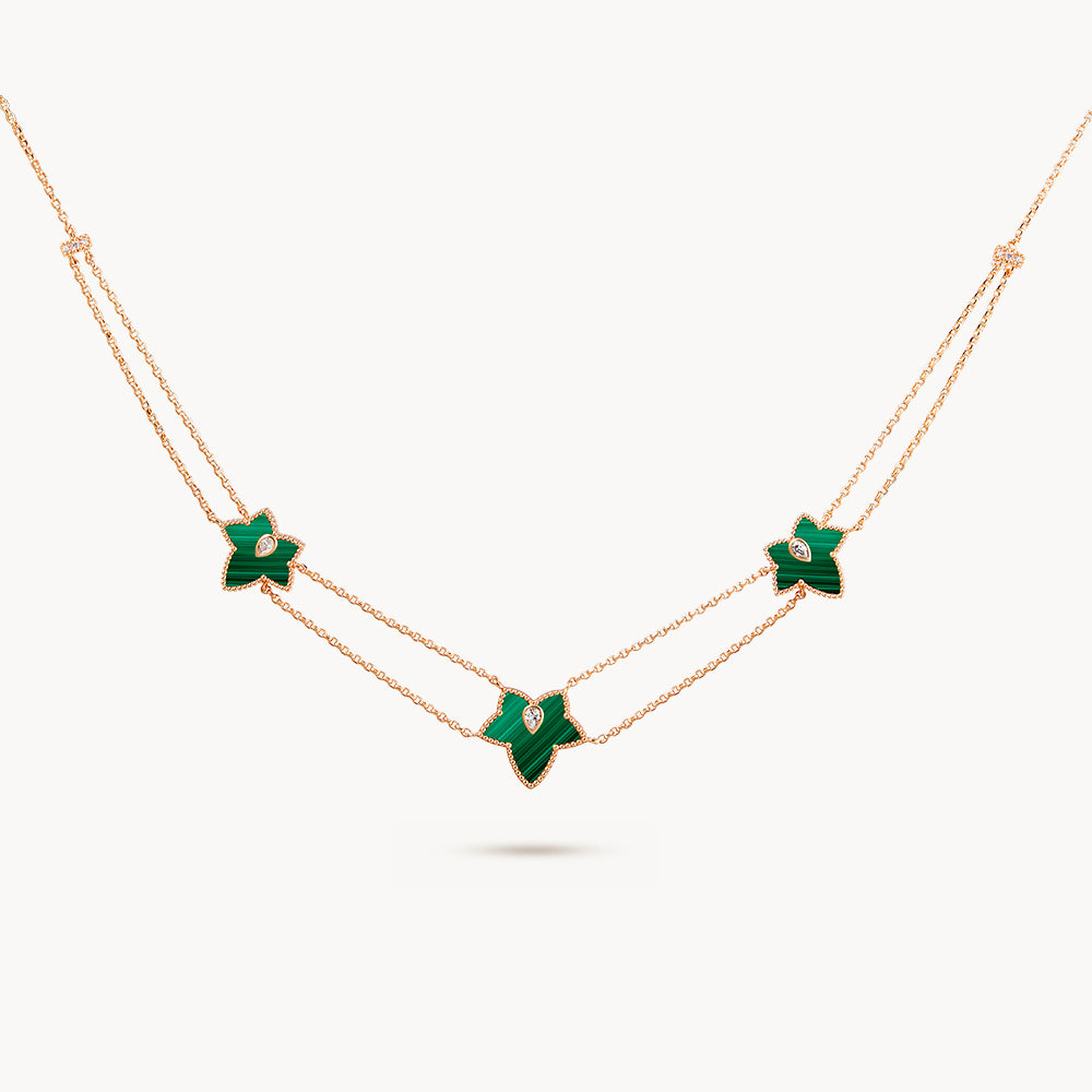 New Ivy Malachite Bead Three-Leaf Necklace
