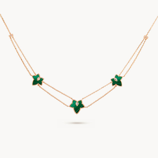 New Ivy Malachite Bead Three-Leaf Necklace