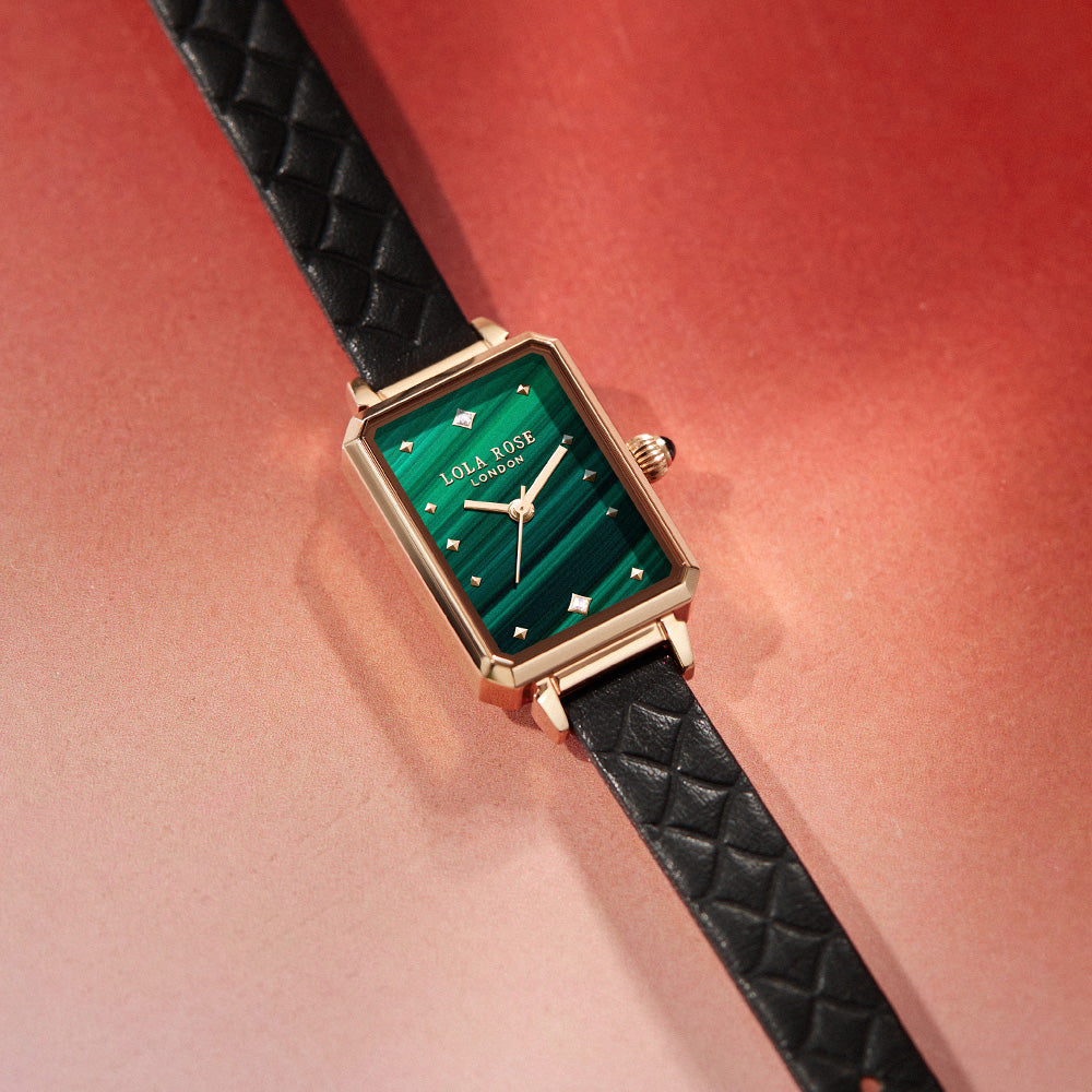 Ms Lola Malachite Textured Watch with Leather Strap
