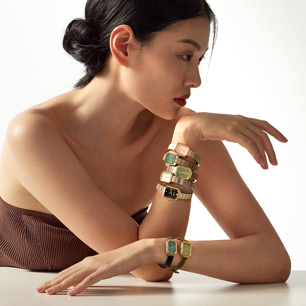 Black Bamboo-Pattern Leather Strap